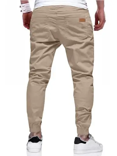 PLEPAN Mens Cotton Casual Cargo Joggers with 4 Pockets | Elastic Waist Drawstring, Track Jogging Sweatpants, Hiking,Outdoor, Comfortable - PLEPAN (1)