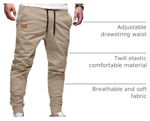 PLEPAN Mens Cotton Casual Cargo Joggers with 4 Pockets | Elastic Waist Drawstring, Track Jogging Sweatpants, Hiking,Outdoor, Comfortable - 4
