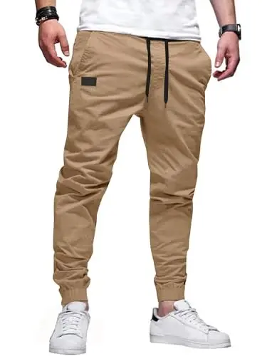 PLEPAN Mens Cotton Casual Cargo Joggers with 4 Pockets | Elastic Waist Drawstring, Track Jogging Sweatpants, Hiking,Outdoor, Comfortable - 1