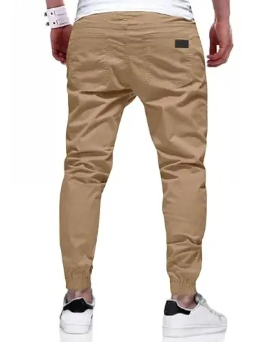 PLEPAN Mens Cotton Casual Cargo Joggers with 4 Pockets | Elastic Waist Drawstring, Track Jogging Sweatpants, Hiking,Outdoor, Comfortable - 2