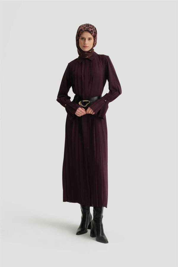 Piliseli Gömlek Elbise 24k9904 Mor-MOR - 1