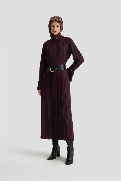 Piliseli Gömlek Elbise 24k9904 Mor-MOR - 2