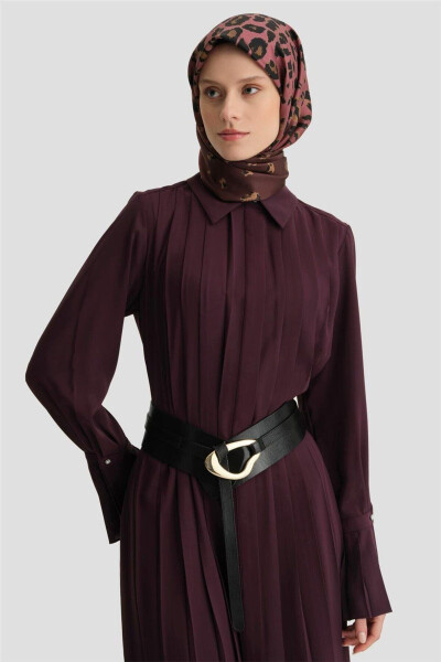 Piliseli Gömlek Elbise 24k9904 Mor-MOR - 3