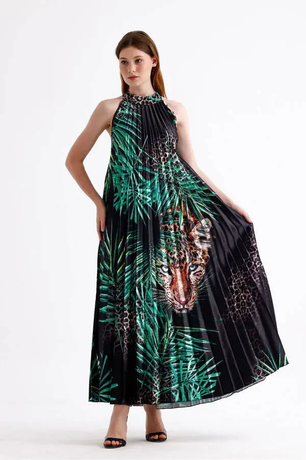 Плиссе без рукавов, халтер, цифровой принт. - 1