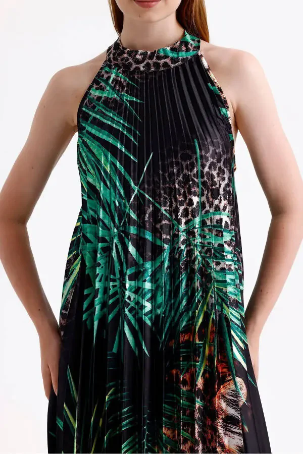 Плиссе без рукавов, халтер, цифровой принт. - 4