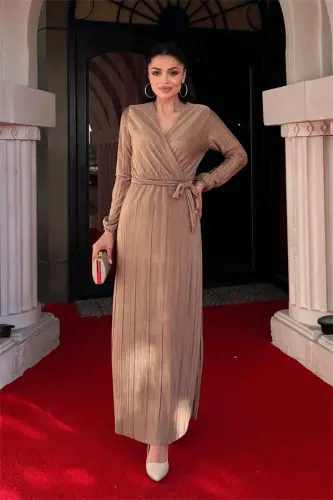 Плиссированное платье с поясом - ВИЗОН - 1