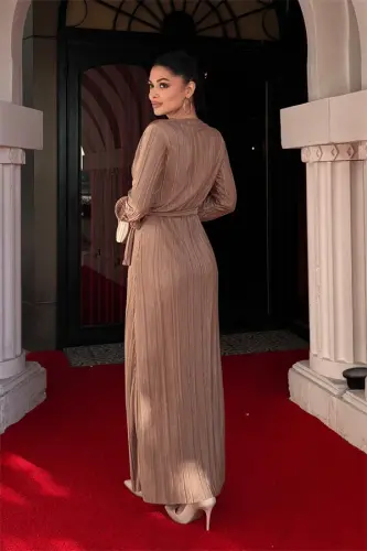 Плиссированное платье с поясом - ВИЗОН - 5