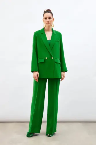 Плиссированные Уютные Штаны - Зеленый-ЗЕЛЕНЫЙ - SATEEN (1)