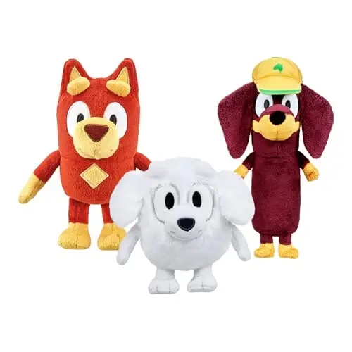 Bluey Friends 3 Pack Plush Toys, Rusty, Lila and Snickers | 6.5-9 in / 16-23 cm. tall Bluey plush toys for pretend play, character plushy, kids toys - BLUEY