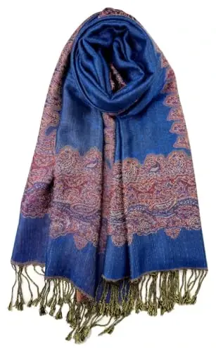 Plum Feathers PasModazoneina Style Shawl Scarf, Womens Tapestry Ethnic Paisley Pattern PasModazoneina Shawl Wrap with Fringes - 1