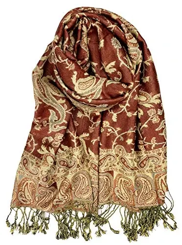 Plum Feathers PasModazoneina Style Shawl Scarf, Womens Tapestry Ethnic Paisley Pattern PasModazoneina Shawl Wrap with Fringes - 1
