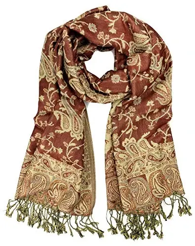 Plum Feathers PasModazoneina Style Shawl Scarf, Womens Tapestry Ethnic Paisley Pattern PasModazoneina Shawl Wrap with Fringes - 2