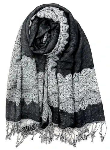 Plum Feathers PasModazoneina Style Shawl Scarf, Womens Tapestry Ethnic Paisley Pattern PasModazoneina Shawl Wrap with Fringes - 1