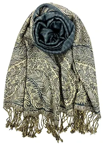 Plum Feathers PasModazoneina Style Shawl Scarf, Womens Tapestry Ethnic Paisley Pattern PasModazoneina Shawl Wrap with Fringes - 1