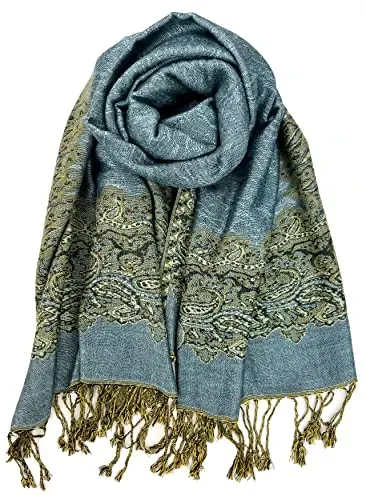Plum Feathers PasModazoneina Style Shawl Scarf, Womens Tapestry Ethnic Paisley Pattern PasModazoneina Shawl Wrap with Fringes - 1