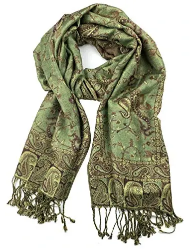 Plum Feathers PasModazoneina Style Shawl Scarf, Womens Tapestry Ethnic Paisley Pattern PasModazoneina Shawl Wrap with Fringes - 1