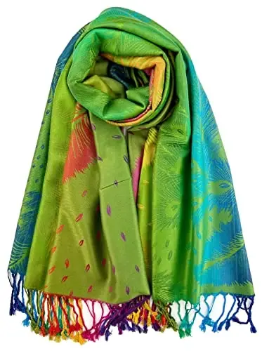 Plum Feathers PasModazoneina Style Shawl Scarf, Womens Tapestry Ethnic Paisley Pattern PasModazoneina Shawl Wrap with Fringes - 1