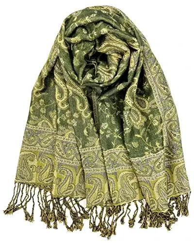 Plum Feathers PasModazoneina Style Shawl Scarf, Womens Tapestry Ethnic Paisley Pattern PasModazoneina Shawl Wrap with Fringes - 1