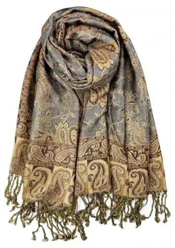 Plum Feathers PasModazoneina Style Shawl Scarf, Womens Tapestry Ethnic Paisley Pattern PasModazoneina Shawl Wrap with Fringes - 1