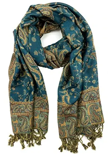 Plum Feathers PasModazoneina Style Shawl Scarf, Womens Tapestry Ethnic Paisley Pattern PasModazoneina Shawl Wrap with Fringes - 1