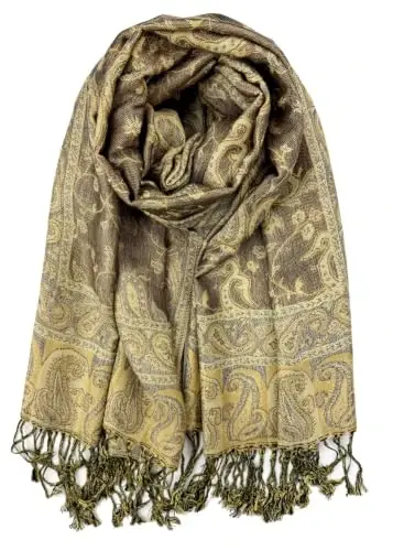 Plum Feathers PasModazoneina Style Shawl Scarf, Womens Tapestry Ethnic Paisley Pattern PasModazoneina Shawl Wrap with Fringes - 1