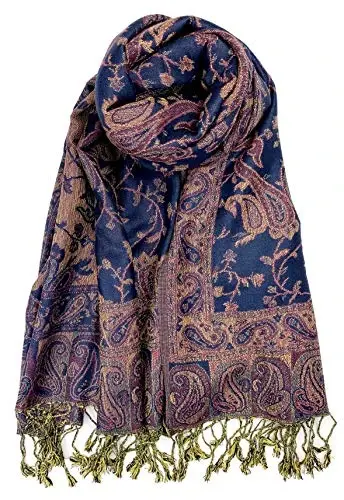 Plum Feathers PasModazoneina Style Shawl Scarf, Womens Tapestry Ethnic Paisley Pattern PasModazoneina Shawl Wrap with Fringes - 1
