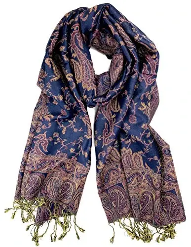 Plum Feathers PasModazoneina Style Shawl Scarf, Womens Tapestry Ethnic Paisley Pattern PasModazoneina Shawl Wrap with Fringes - 2