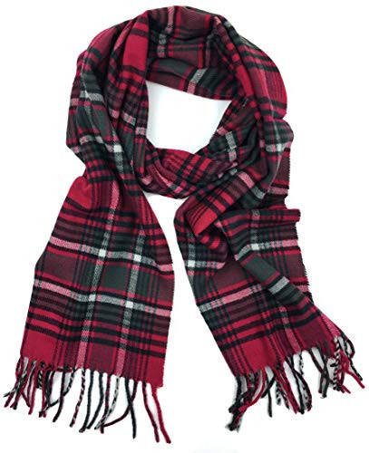 Plum Feathers Plaid Check and Solid Cashmere Feel Winter Scarf, Warm Scarfs, Cold Weather Accessories, Fringe Scarves - 2