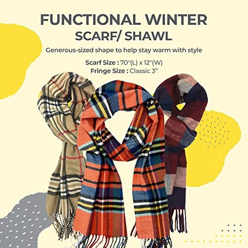 Plum Feathers Plaid Check and Solid Cashmere Feel Winter Scarf, Warm Scarfs, Cold Weather Accessories, Fringe Scarves - 8