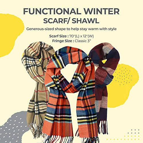 Plum Feathers Plaid Check and Solid Cashmere Feel Winter Scarf, Warm Scarfs, Cold Weather Accessories, Fringe Scarves - 8