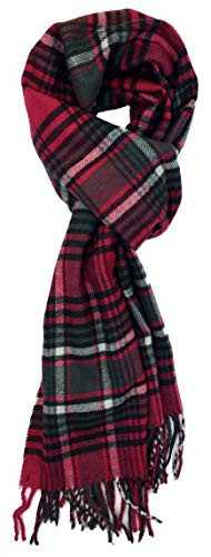 Plum Feathers Plaid Check and Solid Cashmere Feel Winter Scarf, Warm Scarfs, Cold Weather Accessories, Fringe Scarves - 6