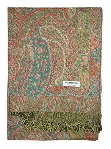 Plum Feathers Tapestry Ethnic Paisley Pattern PasModazoneina Shawl Scarf, Womens PasModazoneina Shawl Wrap with Fringes - 3