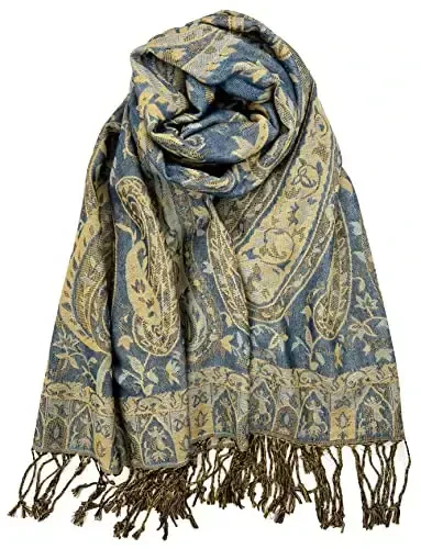 Plum Feathers Tapestry Ethnic Paisley Pattern PasModazoneina Shawl Scarf, Womens PasModazoneina Shawl Wrap with Fringes - 1