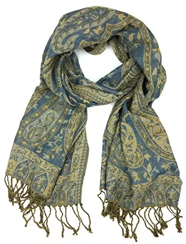 Plum Feathers Tapestry Ethnic Paisley Pattern PasModazoneina Shawl Scarf, Womens PasModazoneina Shawl Wrap with Fringes - 2