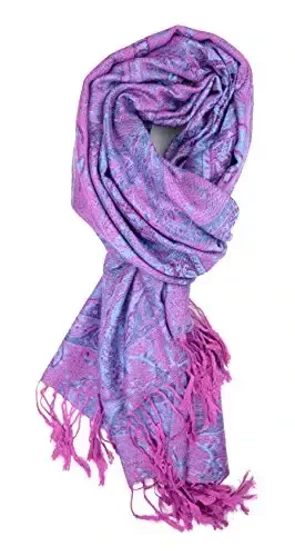 Plum Feathers Tapestry Ethnic Paisley Pattern PasModazoneina Shawl Scarf, Womens PasModazoneina Shawl Wrap with Fringes - 2
