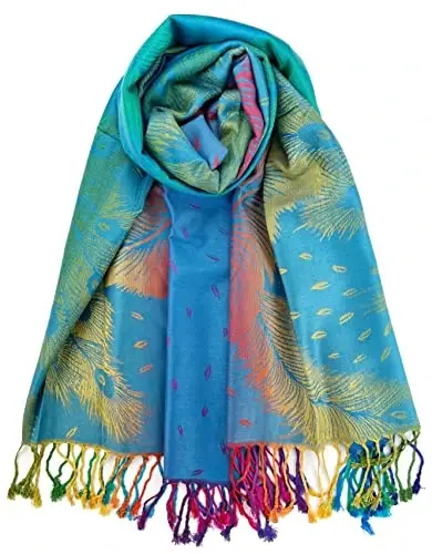 Plum Feathers Tapestry Ethnic Paisley Pattern PasModazoneina Shawl Scarf, Womens PasModazoneina Shawl Wrap with Fringes - 1