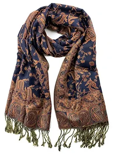 Plum Feathers Tapestry Ethnic Paisley Pattern PasModazoneina Shawl Scarf, Womens PasModazoneina Shawl Wrap with Fringes - 1