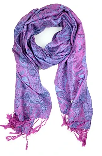 Plum Feathers Tapestry Etnik Paisley naqshli PasModazoneina Ro'mol Sharf, Ayollar uchun Frijli PasModazoneina Ro'mol O'rash - 1