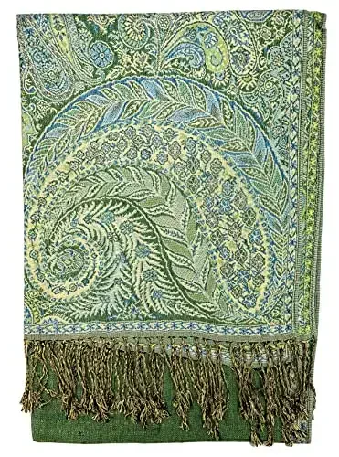 Plum Feathers Tapestry Etnik Paisley Pattern PasModazoneina Shawl Scarf, Womens PasModazoneina Shawl Wrap with Fringes - 2