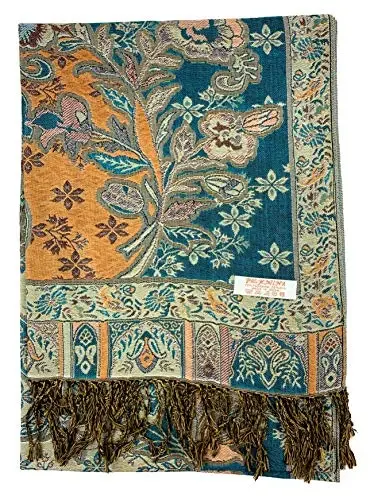 Plum Feathers Tapestry Ethnic Paisley Pattern PasModazoneina Shawl Scarf, Womens PasModazoneina Shawl Wrap with Fringes - 2