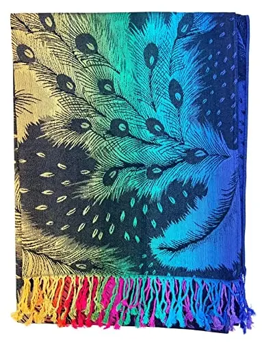 Plum Feathers Tapestry Ethnic Paisley Pattern PasModazoneina Shawl Scarf, Womens PasModazoneina Shawl Wrap with Fringes - 2