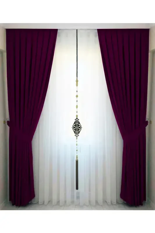 Plum Pleated Velvety Curtain High Quality Single Panel-Plum - İ.D İPEK DOKUMA
