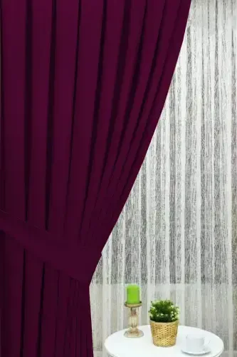 Plum Pleated Velvety Curtain High Quality Single Panel-Plum - İ.D İPEK DOKUMA (1)