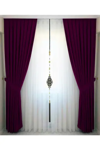 Plum Pleated Velvety Curtain High Quality Single Panel-Plum - 3