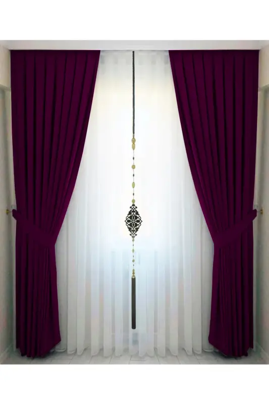 Plum Pleated Velvety Curtain High Quality Single Panel-Plum - 3