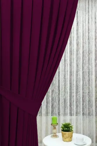 Plum Pleated Velvety Curtain High Quality Single Panel-Plum - 4