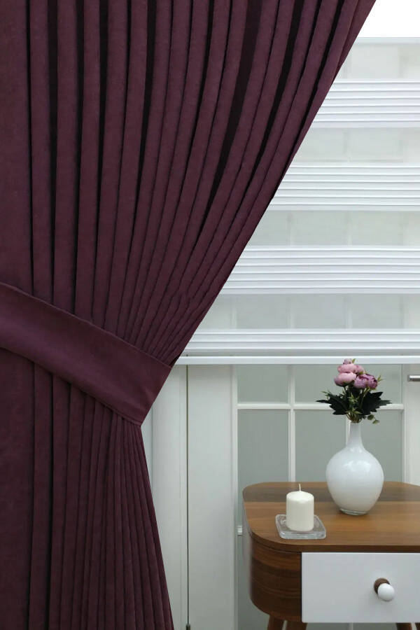 Plum Solid Color Blackout Curtain, Plain Straight Sewing, Extrafor Pleating, Single Panel - 4