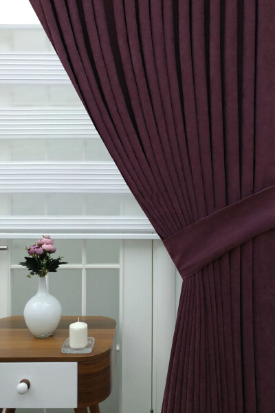 Plum Solid Color Blackout Curtain, Plain Straight Sewing, Extrafor Pleating, Single Panel - 5