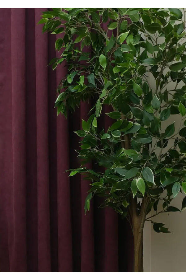 Plum Solid Color Blackout Curtain, Plain Straight Sewing, Extrafor Pleating, Single Panel - 6