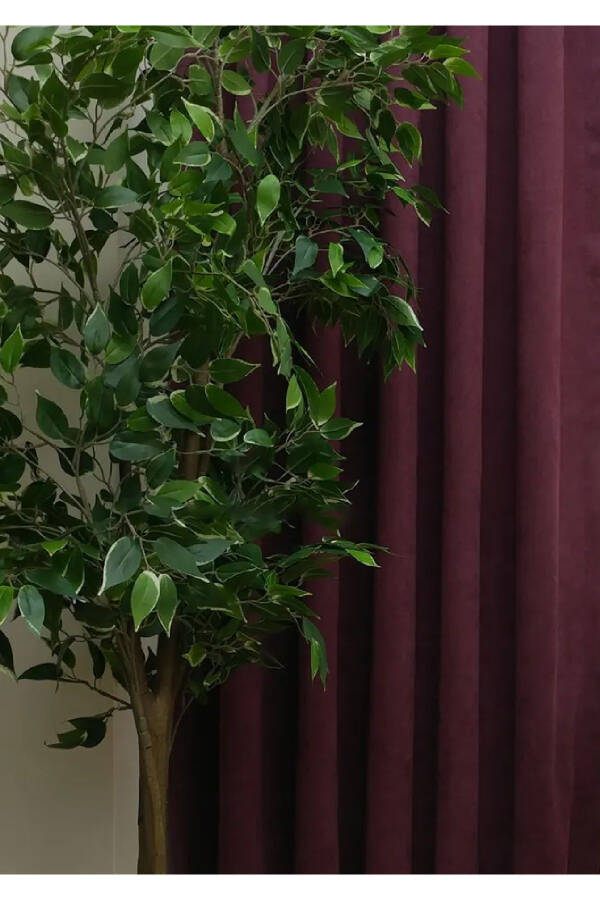 Plum Solid Color Blackout Curtain, Plain Straight Sewing, Extrafor Pleating, Single Panel - 7